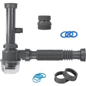 1-1/4" & 1-1/2" PVC Bottle Trap Plumbing Kit with Threaded AdapterAdjustable P-Trap Replacement with Flexible TailpieceUnder Sink Drain Kit for Bathroom, Kitchen, Bar & RV