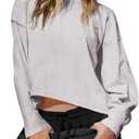 INFITTY Oversized Long Sleeve Shirts for Women Cropped Workout Tops Cotton T Shirt Casual Tee Gym Y2K Clothes S