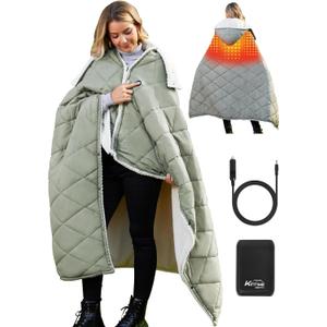 Heated Blanket Battery Operated, 12V Portable Electric Heated Shawl Throw with Detachable Hood-Scarf,Heating Outdoor Camping Blanket Hoodie for Traveling,Picnics,Car,51.2''X70.8'' (Grey)