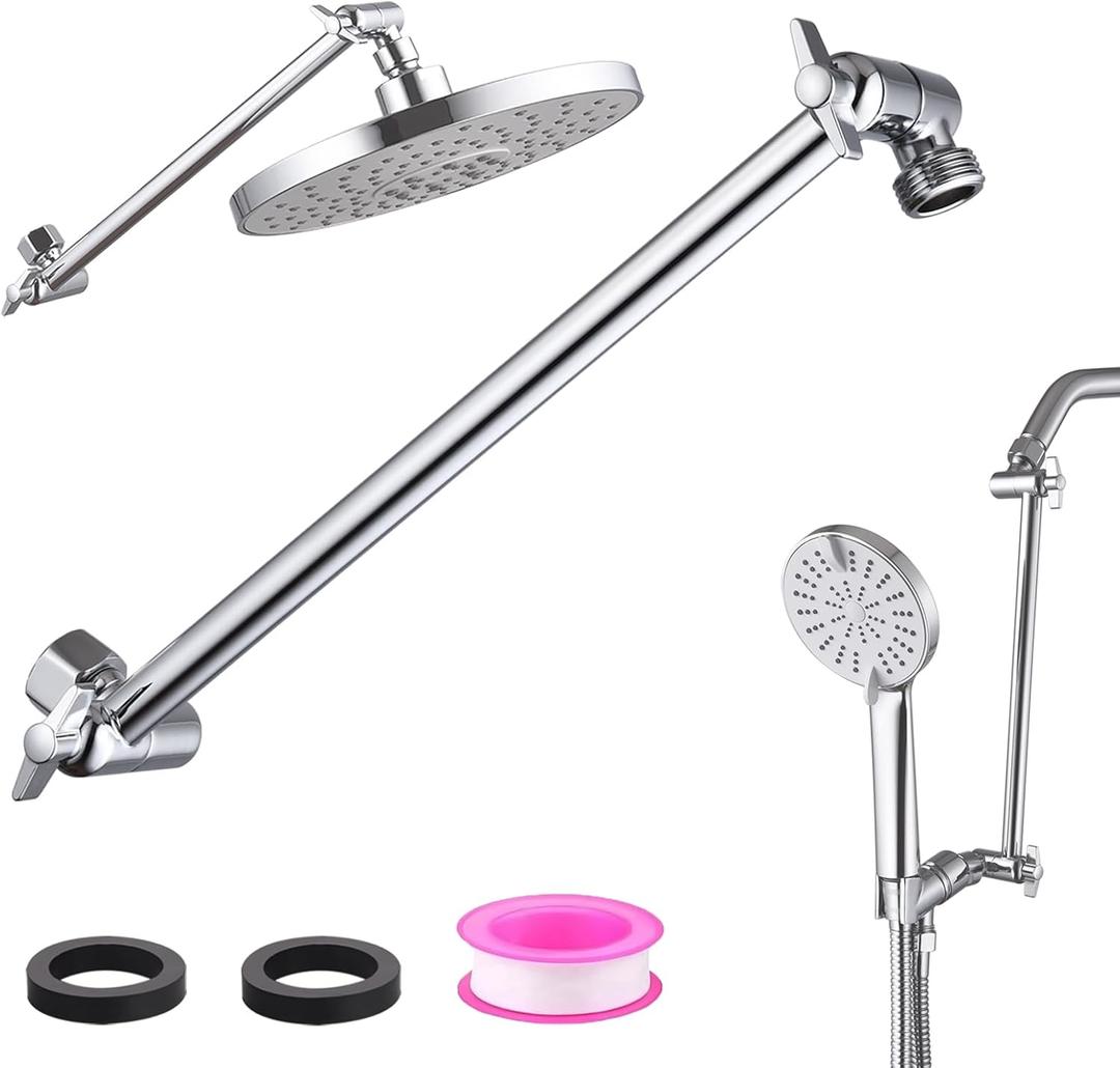 12-Inch Shower Head Extension Arm, Adjustable Shower Extension Arm, Stainless Steel Shower Arm Extender, Compatible with G1/2 Universal Connector, Chrome