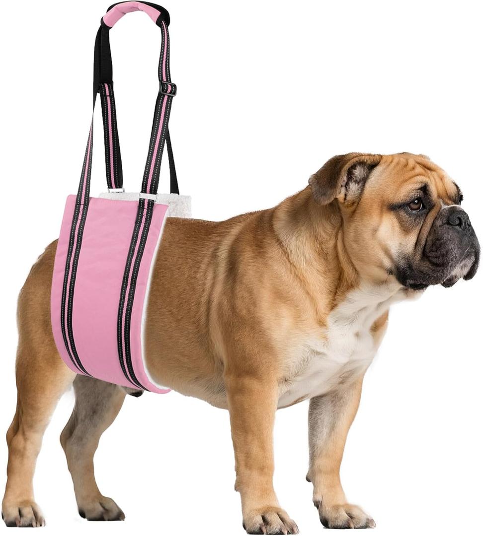 AIITLE Adjustable Dog Slings for Small Dogs - Hind Leg & Hip Support Harness, Plush Rehab Lift Aid with Reflective Straps, Assist Elderly/Injured/Post-Surgery Dogs with Mobility Issues (Pink, S)