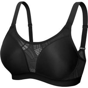 ZeroBound Medium Impact Sports Bras for Women Plus Size Wirefree Non Padded Supports (34B, Black)