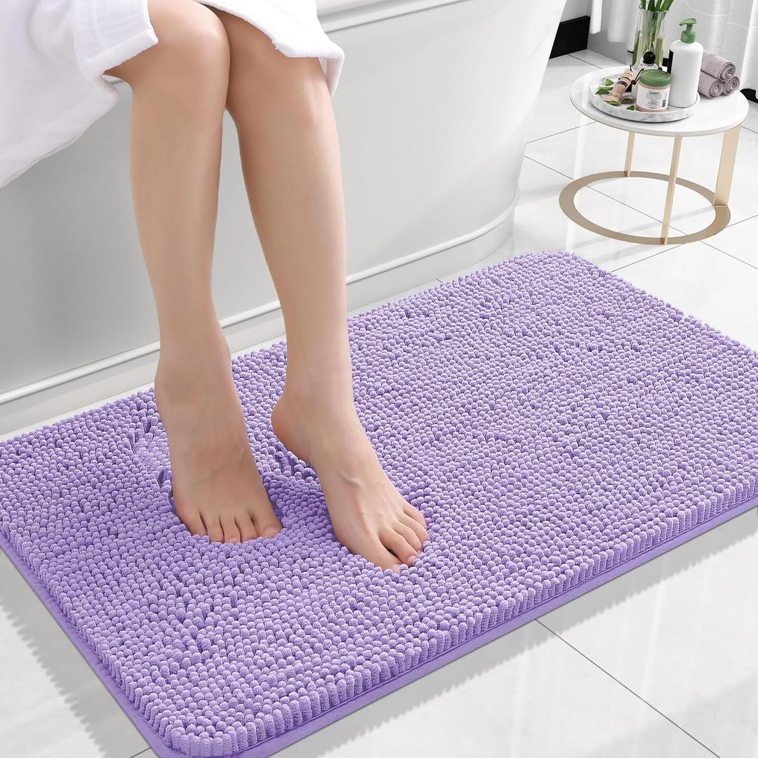 OLANLY Small Bathroom Rugs 24x16, Extra Soft Absorbent Chenille Bath Rugs, Rubber Backing Quick Dry, Machine Washable Bath Mats for Bathroom Floor, Tub and Shower, Home Decor Accessories, Lavender