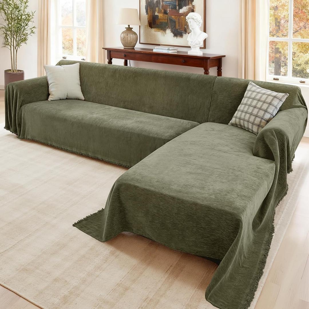 Sectional Couch Covers, 2 Pieces Washable L Shaped Couch Covers Sofa Blanket for Dogs Pet Friendly Sectional Sofa Slipcovers Furniture Protector,71"x 110"+ 71"x 118",(X-Large,Green)