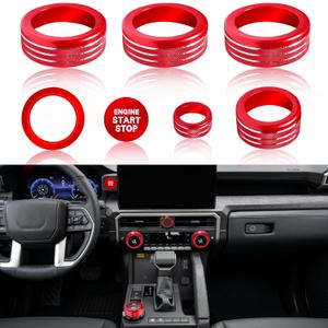 Knob Covers for Toyota Tacoma Accessories 2024 2025 2026 8" or 14" Touchscreen Air Conditioner Engine Start Stop Button Ring Drive Mode Switch Audio Center Console Button Knob Cover 7 Pcs (Red)