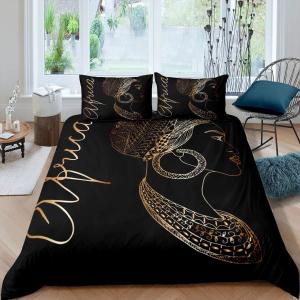 Feelyou African American Woman Duvet Cover Set Ethnic Afro African Bedding Set for Women Girls Tribal Comforter Cover Golden Jewelry Quilt Cover Bedroom Collection 3Pcs Queen Size (Multi 55)