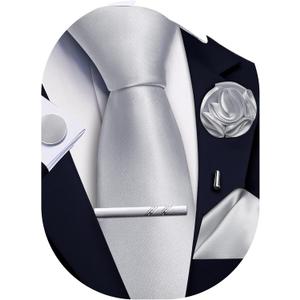 Solid Color Ties for Men Silk Satin Necktie and Pocket Square Cufflinks Tie Clip Lapel Pin Set Wedding Business 5PCS