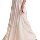 AiberLisha Long Maxi Floor Lengh Chiffon Skirt Elastic High Waist Bridesmaid Skirt Ivory S-M