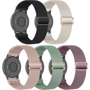 5 Pack Stretchy Nylon Watch Bands Compatible with Garmin Venu 3/4 45mm/2/Forerunner 265/255/Vivoactive 4,22mm Soft Adjustable Sports Replacement Strap for Amazfit Bip 5/6/Balance 2/1/GTR 4/3/2 (black/starlight/rose pink/cactus/smoke violet)