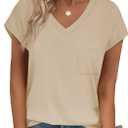 Sampeel Short Sleeve Shirts for Women Dressy Casual Tops and Blouses Summer Outfits 2025 Fashion Clothes Apricot M