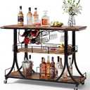 PETKABOO 3-Tier Rustic Wooden Bar Cart with Wheels, 44.49 x 14.3 x 33.9 inches
