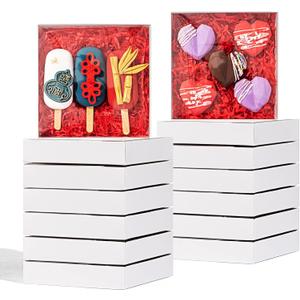 25PCS 6" x 6" x 1 " Clear White Cookie Boxes with Full Window, Bakery Macaron Boxes Ores Boxes Cakesicle Boxes Chocolate Bomb Boxes