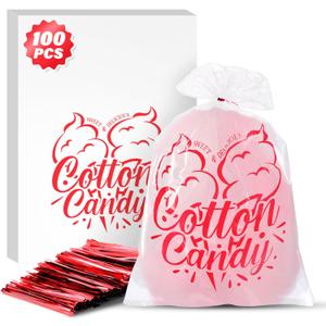DEXLALA 100PCS Cotton Candy Bags, 11.8x17.7 Inch Candy Supplies Perfect for Sticks Cones, Cotton Candys Bulk Accessories for Carnivals and Parties