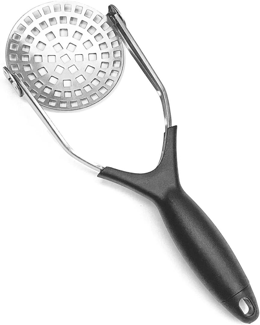 Foldable Potato Masher with Stainless Steel Plate  Compact Handheld Kitchen Tool for Mashing Potatoes, Avocados, Beans, and Baby Food  Ergonomic Non-Slip Handle  Easy to Store and Clean