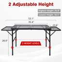 JOUYEK Folding Grill Table, 3x2 FT Portable Camping Table with 2 Wing Panels, Height Adjustable Metal Tables with Mesh Desktop and Mesh Bag, Outdoor Furniture for Camping, Picnic, Beach and BBQ, Black