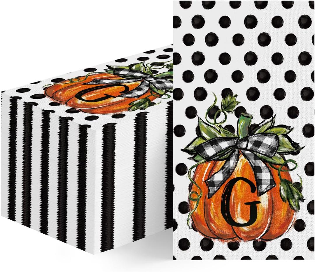 Horaldaily 100 Fall Disposable Paper Decorative Guest Napkins, Pumpkin G White Foil Towel for Party Lunch Dinner Kitchen Bathroom
