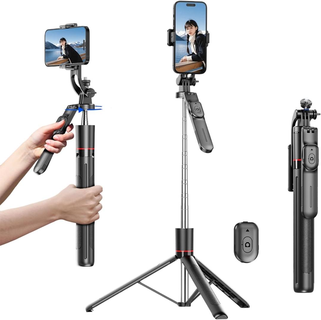 Gimbal Stabilizer - Master Every Move, 67" Selfie Stick Tripod for iPhone, Extendable Travel Tripod with 360° Panoramic Shot with Remote, Foldable Phone Stand for iPhone/ Android