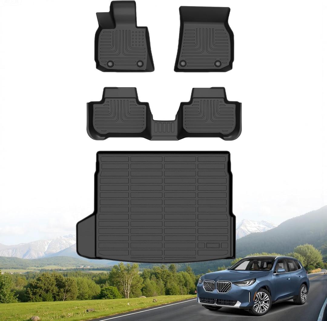 Hutisya-Floor Mats & Cargo Liner Set Fit for 2025 2026 BMW X3 / X3 M50 / 30 xDrive All Weather Protection Anti-Slip & Durable TPE Full Set Liners Automotive Accessories-Black