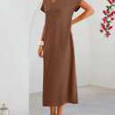 MEROKEETY Women's Summer Casual Maxi Dress 2026 Cap Sleeve V Neck Collared Beach Vacation T Shirt Long Dresses (Brown, M)