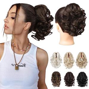 REECHO Ponytail Extension, 9" Claw Clip in Short Curly Wavy Pony Hair Extension Jaw Clip on Pony Tail HP001 Hairpiece for Women - Dark Chocolate Brown