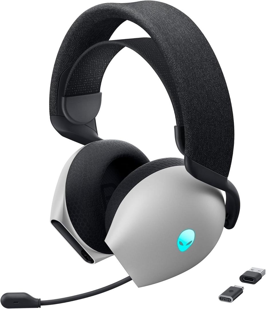 Alienware Tri-Mode Wireless Gaming Headset AW725H - Wired/Wireless, Bluetooth 5.3, Audio Output - 20 Hz, Mini-Phone (3.5mm), Battery Talk Time Up to 55 Hrs (Bluetooth), Lunar Light