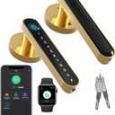 Fingerprint Handle Door Lock Smart Door Lock Levers eLinkSmart Digital Keyless Entry Door Knob Watch App Open Knob Lock for Bedroom Gold
