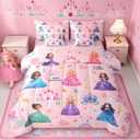 jejeloiu Kids 7 Piece Princess Bedding Set King Size Pink Castle Bed Set Includes Comforter, Sheet Set, Pillowcases & Pillow Covers Bedroom Decor Fairy Dreamy Bed in a Bag Breathable Soft (Pink Blue Purple)