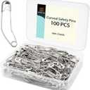2 x vrupin 100pcs Stainless Steel Curved Safety Pins for Quilting, Safety Pins Bulk Metal Silver Sewing Pins Clothing Clips Tool Decorative Safety pins (2inch)