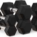 OLIXIS Hex Dumbbells Rubber Coated Hand Weight Set, 60LBS Sets, 2x5LBS, 2x10LBS and 2x 15LBS