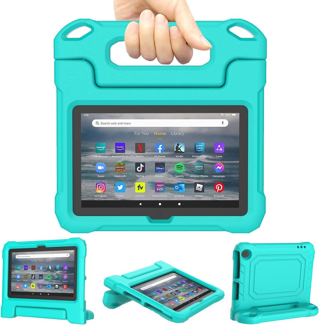 Lainergie Tablet Case for Kids, Lainergie Lightweight Shockproof Kids Friendly Cover with Handle StandTurquoise