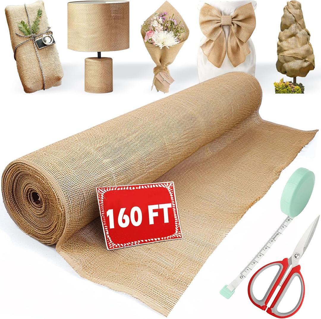 40" x 160ft Burlap Roll Multipurpose Burlap Tree Wrap, High Density Jute Fiber, Natural Burlap Color, Rustic Pattern