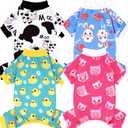 XPUDAC 4 Pieces Dog Pajamas for Small Dogs Pjs Clothes Puppy Onesies Outfits for Doggie Christmas Shirts Sleeper for Pet Cats Jammies-XS (X-Small(Chest-12" Back-8" Neck-9")), Black cow,rabbit,chicken,pig