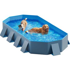 Peteast Foldable Dog Pool with Sturdy Square Design, Durable 82" Lx46 Wx12 D Extra Large Portable Pet Bathtub with Reinforced Sidewalls for Stability, Ideal for Indoor & Outdoor Use (Blue&Dark Gray)