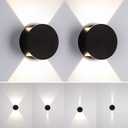Tubicen Wall Sconce Set of 2 Black Round Wall Lights Beam-Adjustable LED Dimmable Movie Theater Sconce Lighting Up Down Hardwired Indoor Small Wall Lights for Living Room Bedroom Hallway Stairway