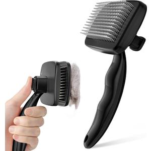 Pecute Self-Cleaning Slicker Brush for Dogs, Cats, Lightweight Dog Brush for Shedding Massaging Grooming, Cat Brush Gently Removes Loose Fur Undercoat for Small Dogs Cats Rabbits of All Hair Types (Medium, Black)