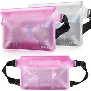 Waterproof Fanny Packs for Women, Sandproof Dry Bag for Beach, Water proof Pouch for Phone Passport Purse, Floating Waterproof Bags for Cruise Travel Water Park Boating Fishing Diving Surfing Kayaking (Pink & Clear)