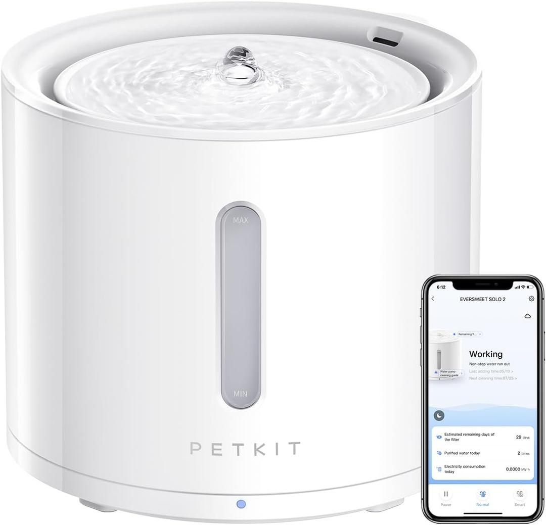 PETKIT EVERSWEET Solo 2 Cat Water Fountain with Wireless Pump, Ultra Quiet 70oz/2L Pet Water Fountain for Cats and Dogs Inside, 3 Working Modes, Visualization Window, App Control