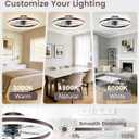 VOLISUN Low Profile Ceiling Fans with Lights and Remote, 20in Flush Mount Ceiling Fans with Light, 3000K-6500K Dimmable Fandelier LED Fan Light, Brown Bladeless Ceiling Fans with Lights for Bedroom