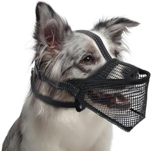 Pawfun Mesh Dog Muzzle, Breathable Soft Dog Muzzle with 3 Reflective Straps for Secure Fit, Prevents Biting, Chewing Scavenging  Adjustable for Small Medium Large Dogs, L