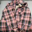 Elesuit Women's Full Zip Fleece Flannel Jacket Plaid Hooded Jackets Sherpa Lind Hoodies for Women (Medium, Pink)