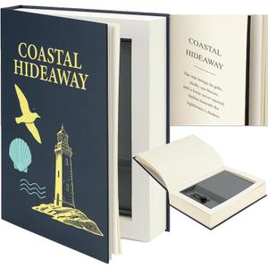 Large Decorative Book Safe with Combination Lock, 10.82"7.67"1.77" Hidden Storage Diversion Box for Cash, Phone, Passport, Valuables Home Office Bookshelf, Coastal Hideaway