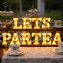 Honoson 10 Pcs Tea Party Birthday Decorations Lets Par Tea Lights Sign Decor Neon LED Lights Table Decoration for Birthday Girl Baby Shower Party Home Indoor Decor