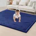 ACOMOPACK Baby Play Mat for Floor 1.3" Thick Memory Foam Play Mat 79"×118" Tummy Time Crawling with Non-Slip Bottom for Living Room,Nursery,Soft Velvet Playpen Mats for Kids,Infants（Royal Blue）