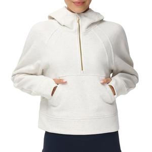 THE GYM PEOPLE Women’s Hoodies Half Zip Long Sleeve Fleece Crop Pullover Sweatshirts with Pockets Thumb Hole Off-White, Extra Small 