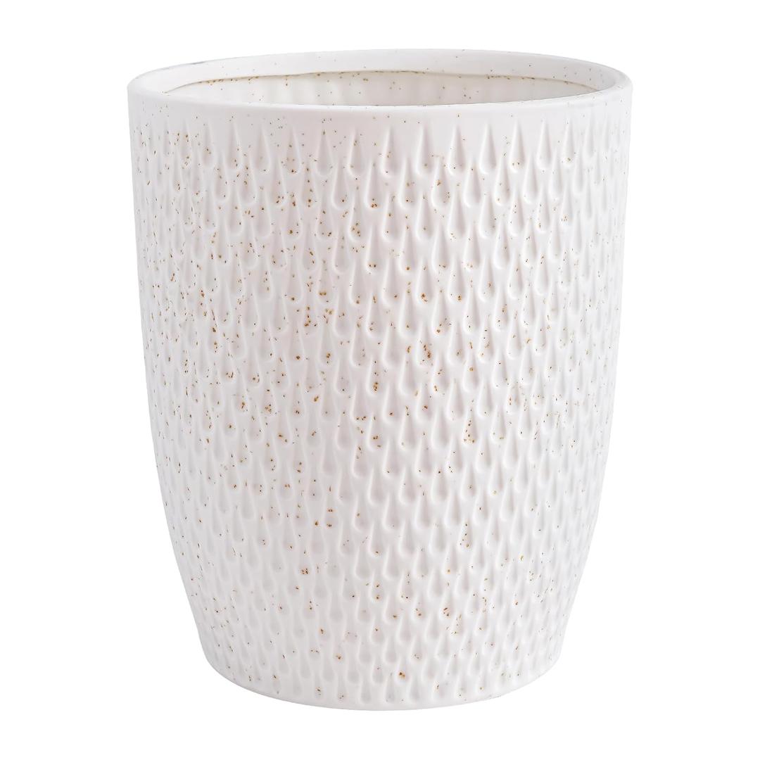 White Ceramic Trash Can - Small Trash Can Wastebasket for Bathroom, Kitchen, Office & Home Decor - Ceramic Round Garbage Container Basket Bin (2.5 Gallon)