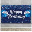 Trgowaul Happy Birthday Banner, Blue & Silver Birthday Party Decorations, Party Supplies for Men, Women & Kids, Photo Background Banner Decor for Indoor & Outdoor