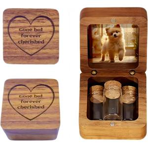 Pet Fur Keepsake Box with 3 Clear Glass Jars, Wooden Memorial Box for Dog, Cat Hair, Whiskers, Teeth,Tags, Memorial Gifts for Loss of Dog, Cat, Bunny, Horse, Pocket Pet