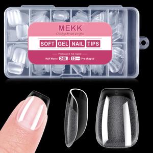 MEKK Short Coffin Nail Tips,240PCS Full Cover Half Matte Soft Gel Nail Tips,Pre-Shaped Nail Extensions for Home DIY & Salon Use - 12 Sizes
