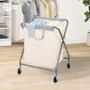 STORAGE MANIAC 125L Laundry Hamper with Wheels, Rolling Laundry Basket, Heavy Duty Laundry Sorter with Removable Bag, Folding X Frame Laundry Organizer Cart for Easy to Store, 2 Section (Beige)