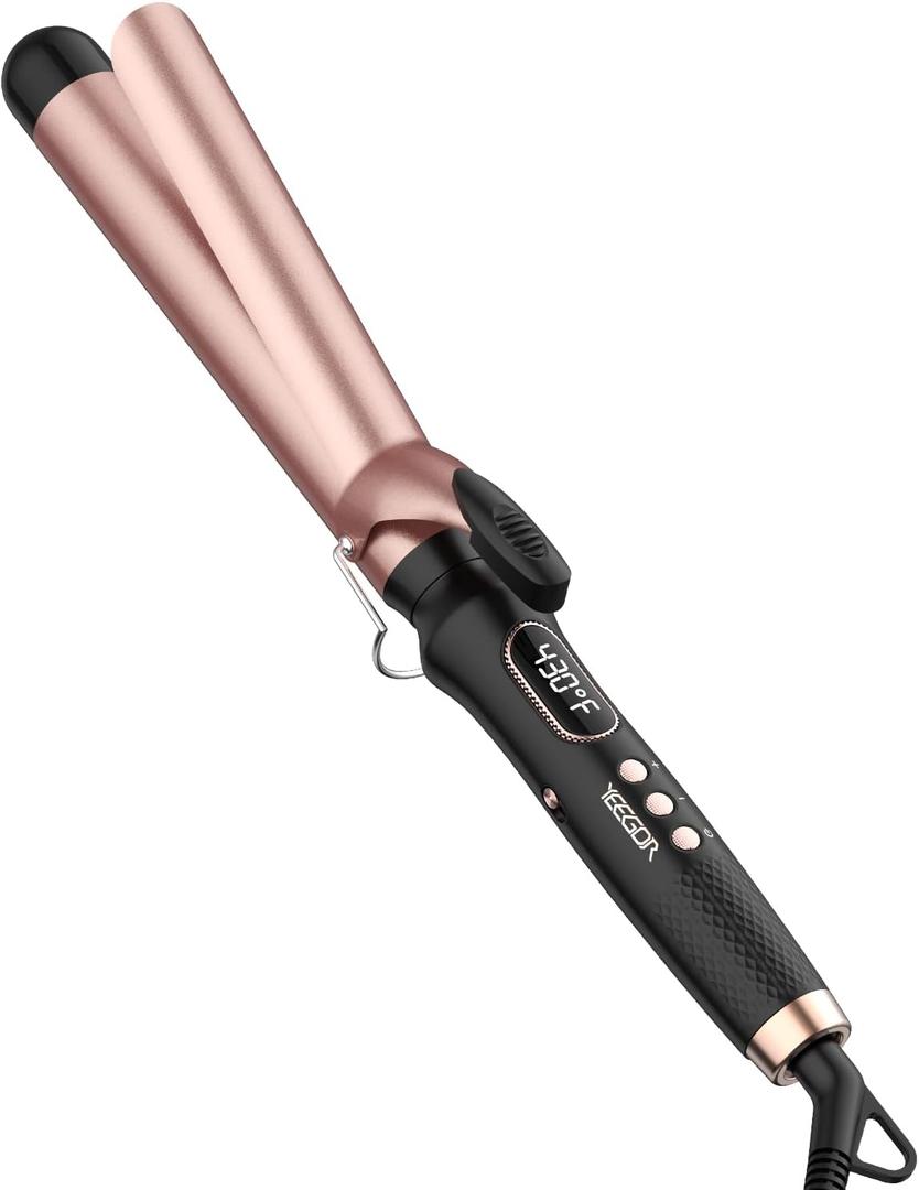 YEEGOR 1 1/4 inch Curling Iron,Extra Long Barrel Culing Wannd,100-240V Dual Voltage Hair Curler for Big Wave Curls,12 Temps